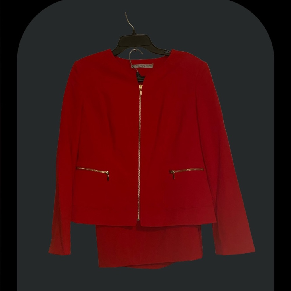 Marc New York Red Blazer Suit Skirt Set